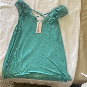 Komarov Teal Lace Trim Tank Top